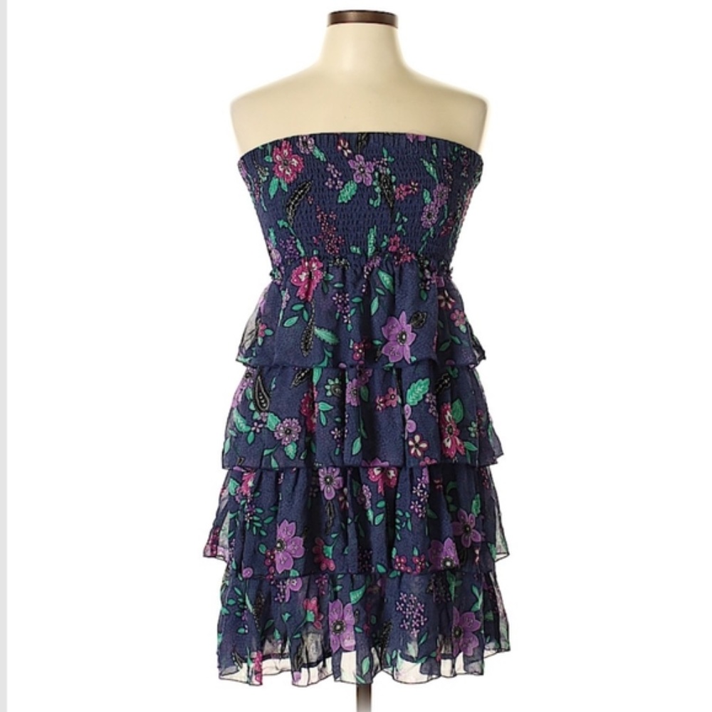 Strapless ruffle tiered summer floral dress